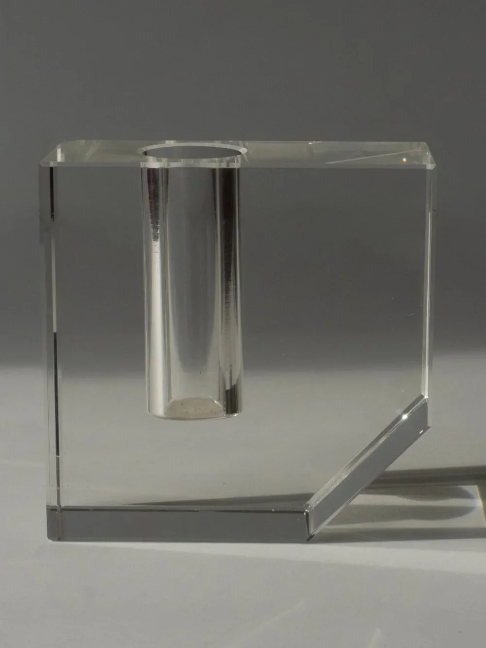Vintage Clear Crystal Glass Bud Vase Cube Beveled 4